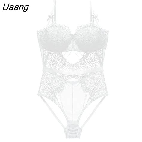 Uaang Woman Bodysuit Women Erotic Lingerie Lace Underwear Push Up Balconette Bra Bow Decorate
