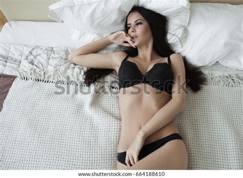 Sexy Beautiful Brunette Woman Lying Bed Stock Photo Shutterstock