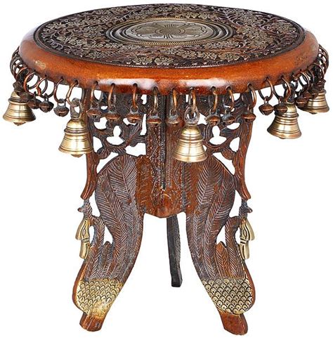 Floral Ritual Pedestal with Peacock Legs, Bells and Ghungroos | Exotic ...