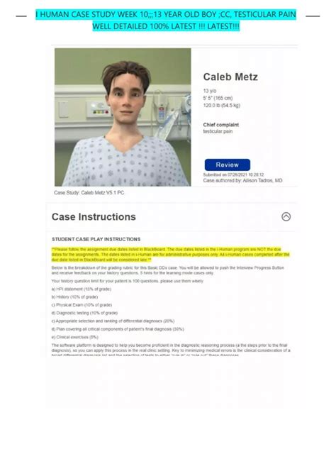 COMPREHENSIVE WEEK #10 I HUMAN CASE 13 YEAR OLD FEMALE REASON FOR