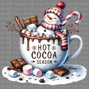 Snowman Hot Chocolate Png Hot Cocoa Season Png Sublimation Design
