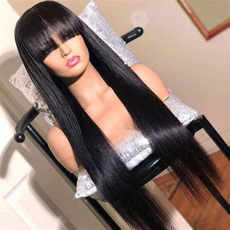 Dlme lige syntetiske blonde parykker med pandehår Grandado