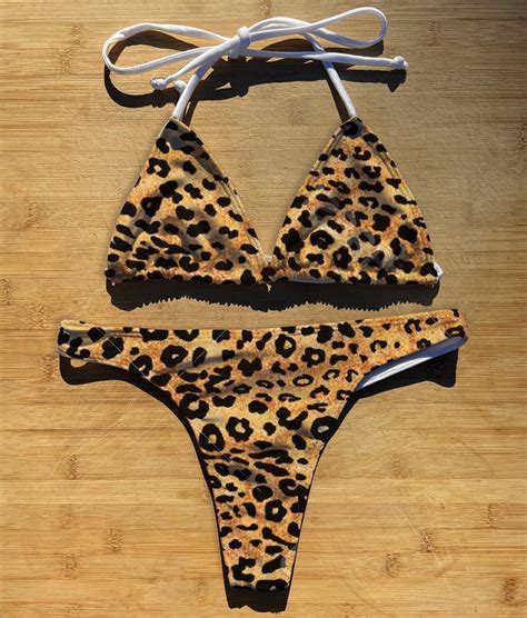 Swimwear Bikini 1 Or 2 Piece Set Leopard Print Thong Etsy