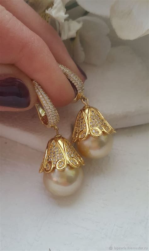 Цена вау!!Серьги с крупным морским жемчугом "Gold" купить в интернет ...