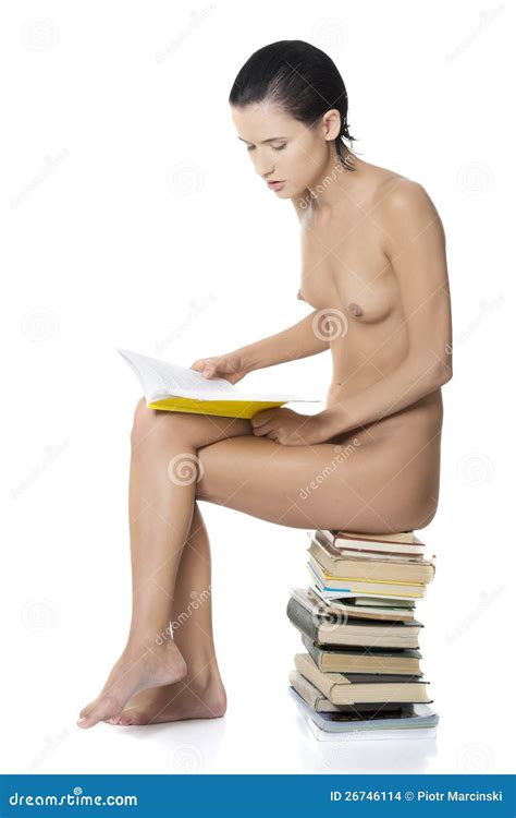 Naked Nude Woman Sitting On Pile Of Books Stock Images Image 26746114