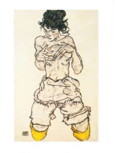 Egon Schiele Erotic Drawings Kneeling Semi Nude Artebonito