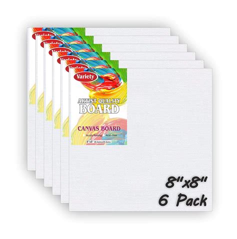 VARIETY CANVAS 7OZ Primed Canvas Board For Painting White 8 X 8 Inch