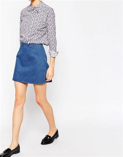 Asos Denim A Line Mini Skirt In Midwash Blue At Asos A Line Mini