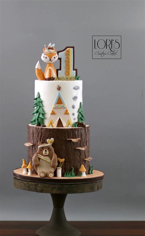 Woodland First Birthday Decorated Cake By Lori Mahoney Cakesdecor