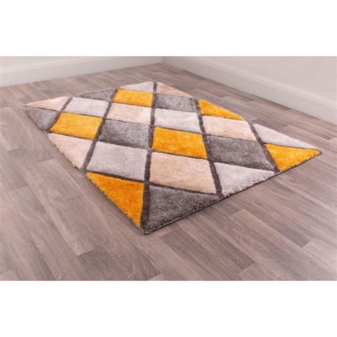 Ultimate D Carved Diamond Ochre Shaggy Rug Ashanti Rugs