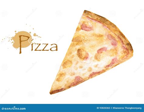 Hand Drawn Slice Of Pizza Watercolor Sketch Stock Illustration