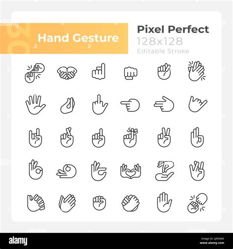 Hand Gestures Pixel Perfect Linear Icons Set Stock Vector Image Art