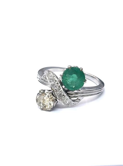 Kt White Gold Arm Ring Emerald Diamonds Catawiki