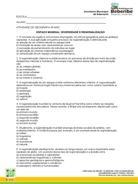 Atividade De Geografia 8 Ano Pdf - Atividade de Geografia 8º Ano | PDF | Geografia