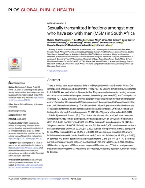 PDF Sexually Transmitted Infections Amongst Men Who Have Sex With Men
