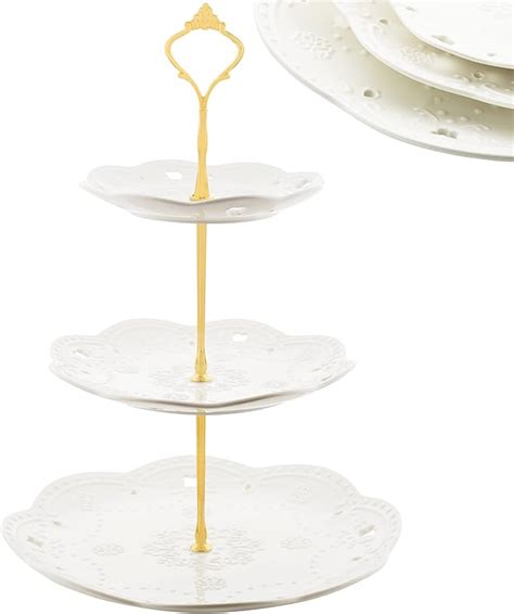 Nyxi Cake Stand Afternoon Tea 3 Tier White Ceramic Cake Stand Porcelain