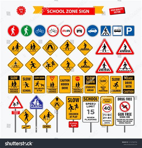 Set of school sign zone, pedestrian, and other street school zone. easy ...