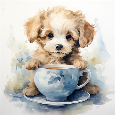 Cute Puppies Clipart Bundle Floral Puppy Tea Cup Clipart Puppy And