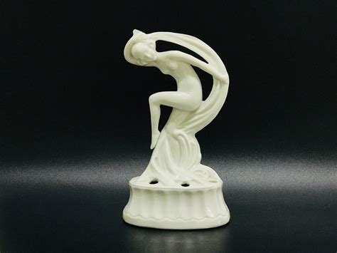 Art Deco Flower Frog Nude Woman Antique German White Porcelain Flower Holder Vintage Lady