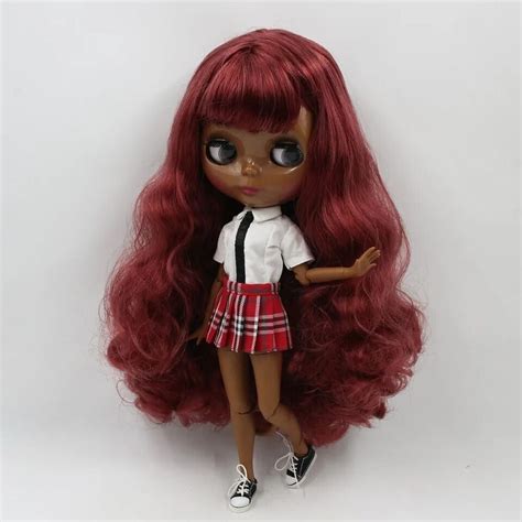 Blythe Doll Wine Red Hair Joint Body Nude Super Black Skin Eyes Color Diy Toys Ebay