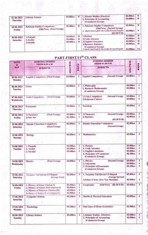 Bise Bahawalpur Revised Date Sheet 2023 11 Class Annual Exam