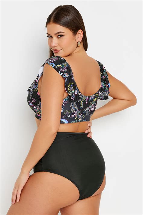 YOURS Plus Size Black Ruched Super High Waisted Tummy Control Bikini Briefs Yours Clothing