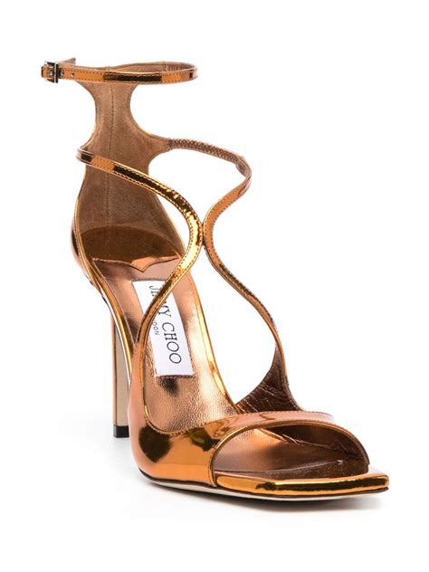 Jimmy Choo Azia 95mm Metallic Effect Sandals Brown FARFETCH UK