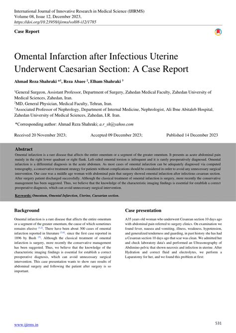 Pdf Omental Infarction After Infectious Uterine Underwent Caesarian