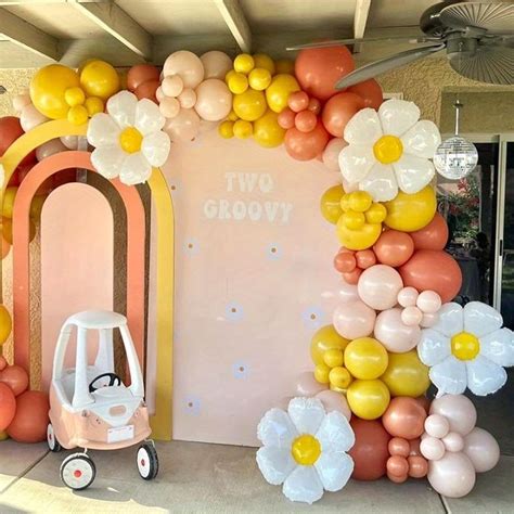 Pcs Daisy Balloons Arch Garland Kit Yellow Orange Nude Balloons For Groovy Birthday Party