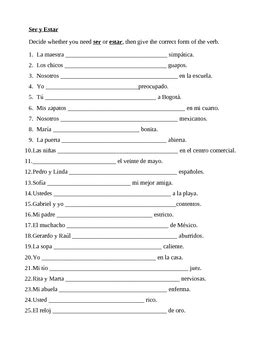 Ser Y Estar Spanish Verbs Worksheet Teaching Resources