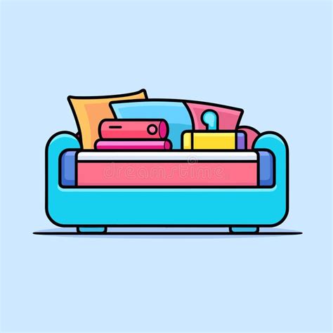 Vector Of A Cozy Couch With An Abundance Of Colorful Pillows Stock
