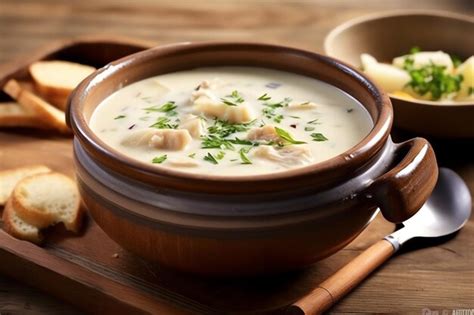 Premium Ai Image A Bowl Of Soup With A Spoon And Fork