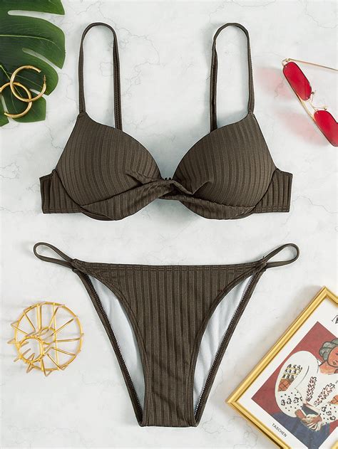 Twist Push Up Thong Bikini Swimsuit SHEIN USA
