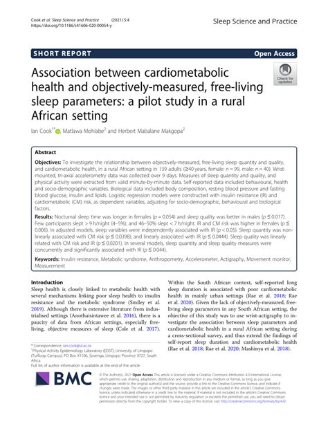 Pdf Association Between Cardiometabolic Health And Objectively