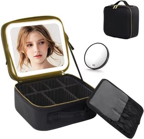 Travel Makeup Case With Mirror Light 3 Color Brightness Rechargeable