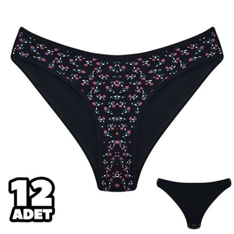 Siyah Desenli Bayan Bikini Külot 12 li Dondeza 101 145 icgiyimozel