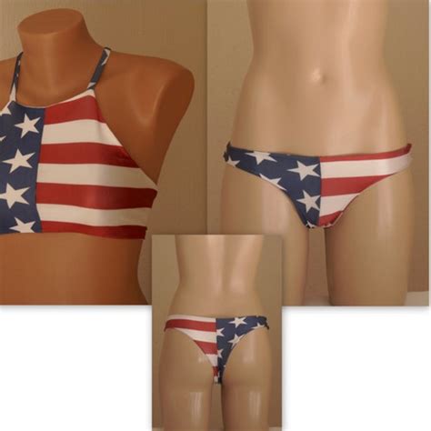 American Flag High Neck Halter Bikini Etsy