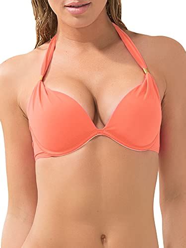 Smart Sexy Women S Standard Swim Secret Mega Push Up Halter Bikini Top Peach Luster B