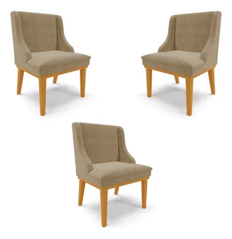 Kit 3 Cadeiras Sala Jantar Base Fixa Firenze Suede Nude Parcelamento Sem Juros