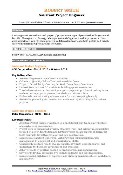 Assistant Project Engineer Resume Samples Qwikresume