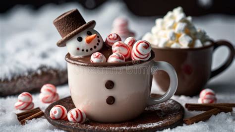 A Cute Snowman Shaped Hot Chocolate Stock Image Image Of Food White