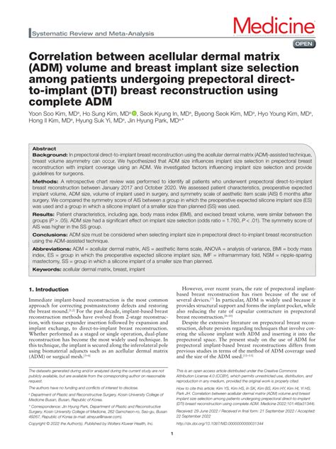 Pdf Correlation Between Acellular Dermal Matrix Adm Volume And