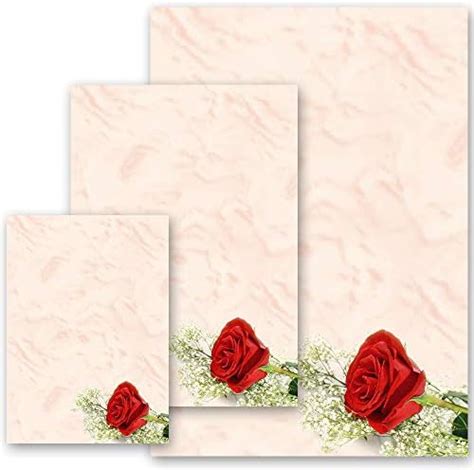 Blatt Briefpapier Blumen Bl Ten Liebe Hochzeit Rote Rose Din