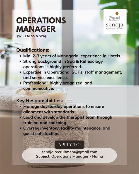 lowongan kerja operations manager  sendja reflexology wellness