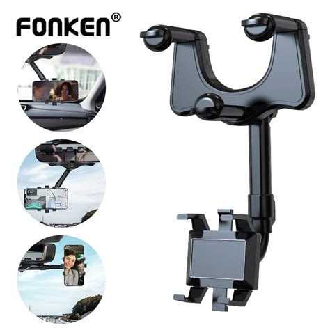 Fonken Degree Rear View Mirror Phone Holder For Car Mount And Gps