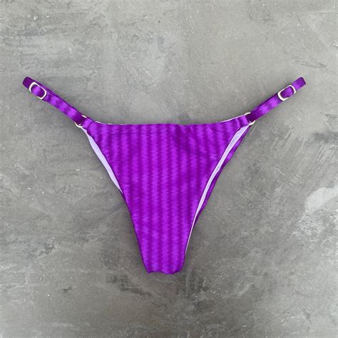 Brazilian Bikini Swimsuit Swimwear Beachwear Arpa Bikineria Purple Shimmery Striped Tanga Bottom