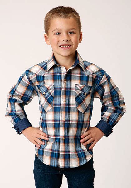 Boys Western Cowboy Snap Shirt ~DENIM PLAID