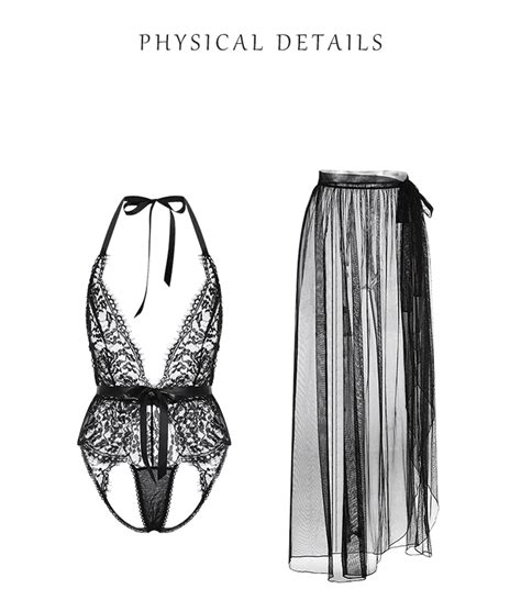 Sexy Women Halter Open Crotch Lace Bodysuit Teddy And Lace Up Long Skirt Lingerie Set Gr