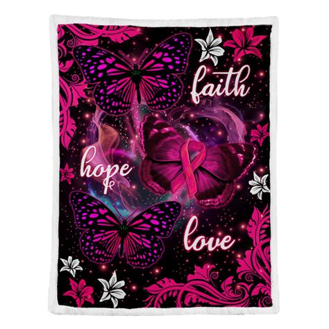 Breast Cancer Blanket Awareness Purple Butterfly Fleece Blanket Fleece