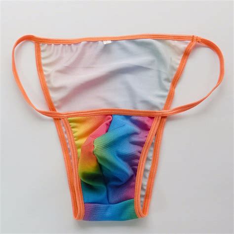 K P Mens String Bikini Sexy Tanga Bulge Pouch Swim Bikini Rainbow